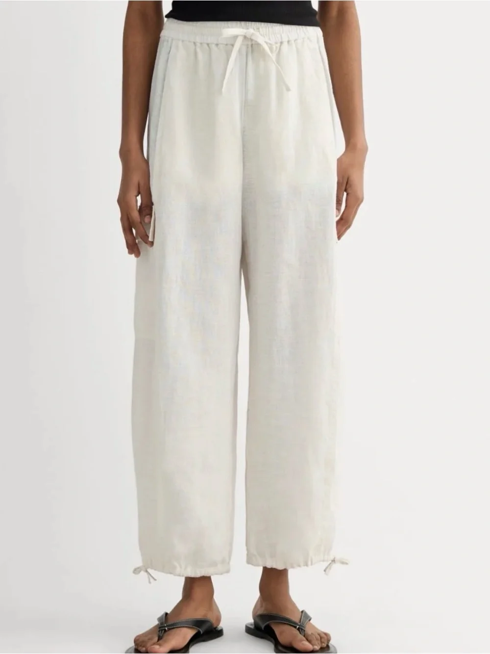 NWT Everlane Women's Cargo Curve Pant Linen in Natural Chambray, Size Large